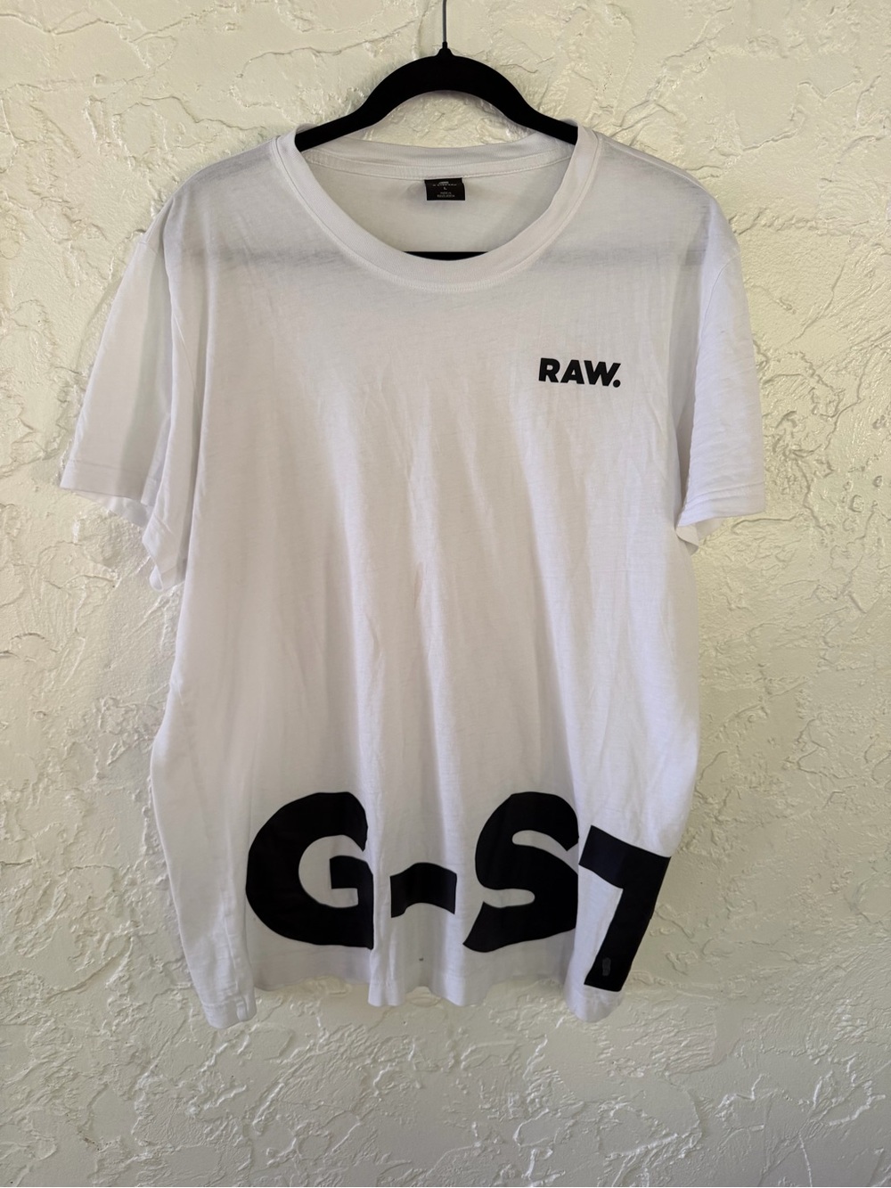 G-Star White Short Sleeve Tee with Black RAW & Bold Hem Graphic